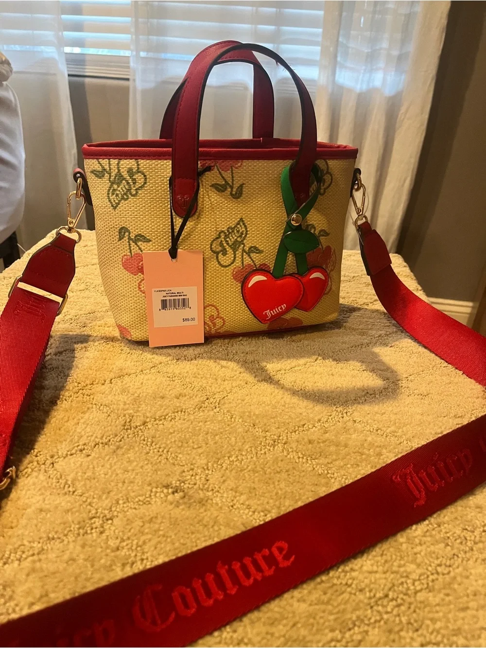 Juicy Couture Yellow Canvas Cherry Tote with Red Trim